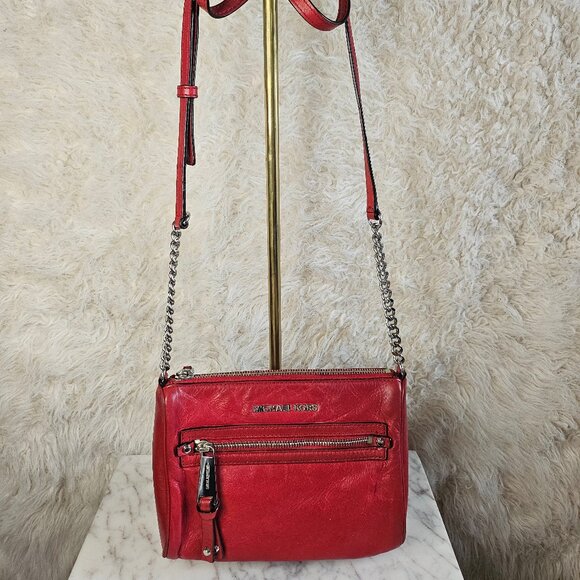 Michael Kors Women's Red Leather Crossbody Bag - Picture 2 of 14